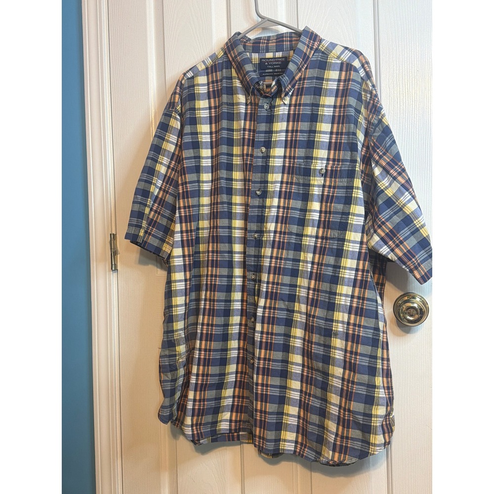 Roundtree & Yorke Tall Man 3XLT Authentic Madras Plaid Short Sleeve Shirt‎